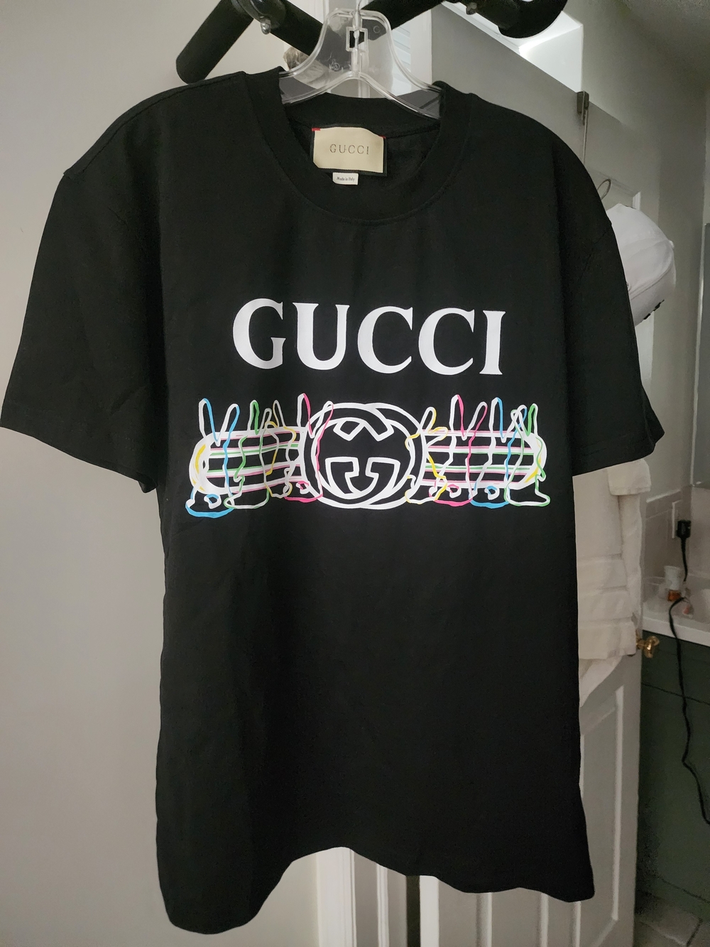 Men’s Black Short Sleeve Logo Tee with Neon Accent
